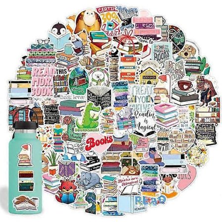 100 stk. klistermærker til bøger, læse-klistermærker, bog-klistermærker til vandflasker, biblioteks-klistermærker, bog
