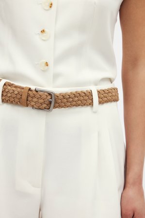 Claire Rose x NA-KD Braided Suede Belt - Bælter - Beige - Small/Medium