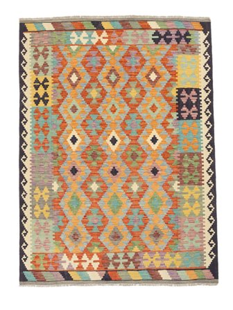Hand Woven Kilim Afghan Old Style Rug 173X235 Wool Brown/Green
