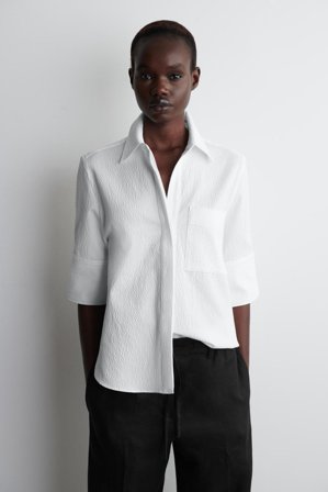 COS Damen Gestreiftes Seersucker-Hemd - Weiss