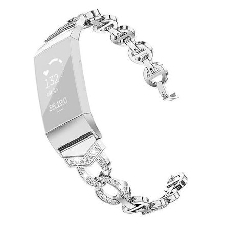 Strassdekoreret erstatningsarmbånd i aluminiumslegering til Smartwatch Fitbit Charge 6 5 - Sølv