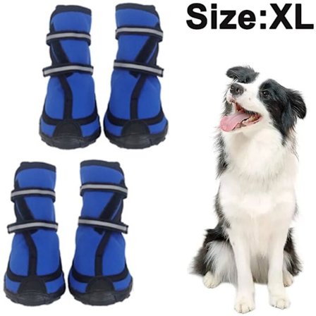 Hundesko potebeskyttelse med antislip-såler, reflekterende strop, velcrolukning, vandtætte sne-sko til mellemstore og store hunde, pakke med 4