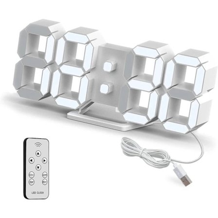 【PP】Digitalt Vækkeur 3D Bordur Lille Lydløs Snooze Lysstyrke Dæmpbar Tid 12/24 Timer Dato Temperatur (Fjernbetjeningen kan være udskiftet)-FA-