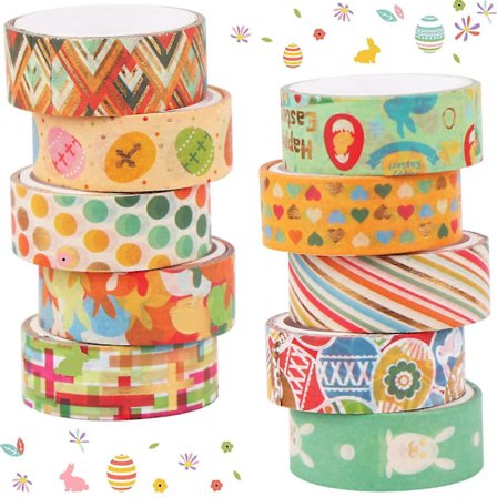 10 Ruller Påske Washi Tape Sett Kanin Egg Dekorativt Papir Tape Påske Innpakning