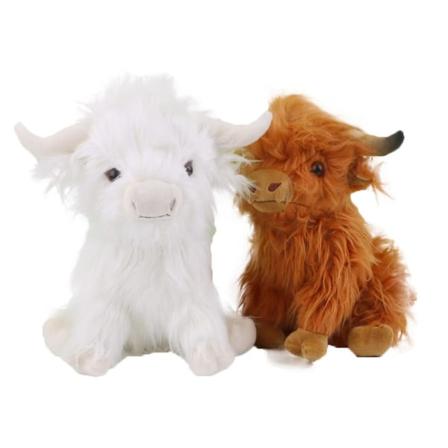 Highland Cow pehmolelu söpö simulaatio pitkäkarvainen lehmätäytetty eläinnukke White