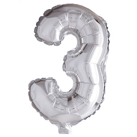 Folieballong tall 0-9 sølv 41 cm Tallet 3