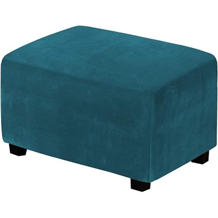 (Dypvannsblå) Stretch Puff Trekk Velvet Ottoman Trekk Rektangulær Fotskammel Trekk Fotskammel Beskytter Slipcover