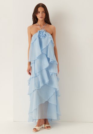 VERO MODA - Vmdelilah Sl Halter Ruffle Dress - Cashmere Blue