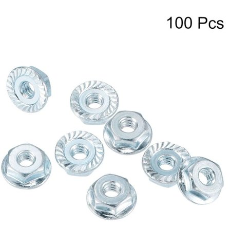 100 st sågtandade flänsmuttrar Sexkantlåsmuttrar #6-32 #6-32