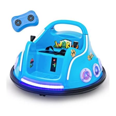 COSTWAY 12V 360° elektrisk stötfångarbil för barn, 2,4G-fjärrkontroll, med blinkande ljus och musik, 3-8 år, blå Blå