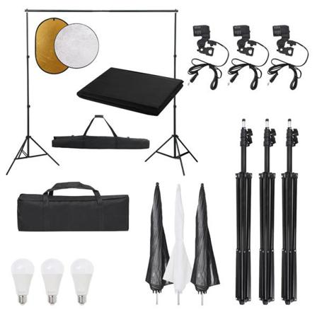 Vidaxl Fotostudio Med Lampor, Bakgrund Och Reflexskärm Svart