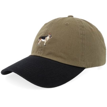 Iconic - Grön unconstructed Keps - German Shepherd Dog Stone Washed Olive/Black Dad Cap @ Hatstore