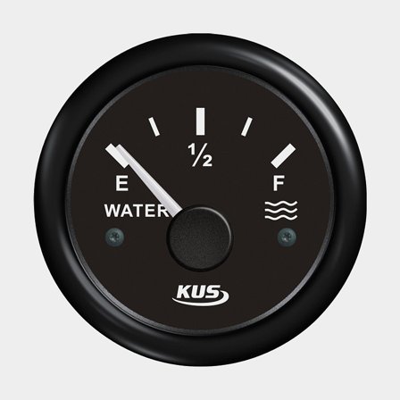 Vattentanksmätare KUS, imfri, Ø52 mm, 12 V / 24 V, 0 - 190 Ω, svart
