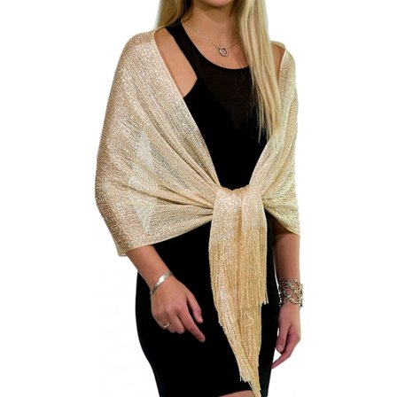 50x164cm Guld Sjal Dame Forår & Sommer Europæisk & Amerikansk Stil Silketørklæde med Frynser