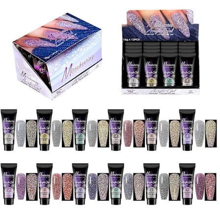 12 Färger Poly Nail Extension Gel Polish Set Självlysande Solid Färg Neon Gel Nagelkonst Design Nybörjarkit Gåva