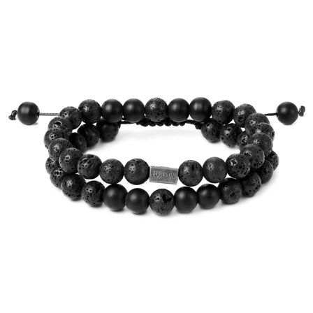 Black Onyx and Lava Rock Bead Bracelet Set for Men - Beaded bracelets