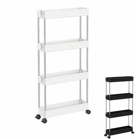 Vit Smal Förvaringsvagn med Hjul, 4 Hyllor