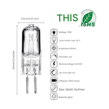 G5.3 Tjock Fot 12V/220V 35W (Lång Livslängd) - Varmvit - 20 st
