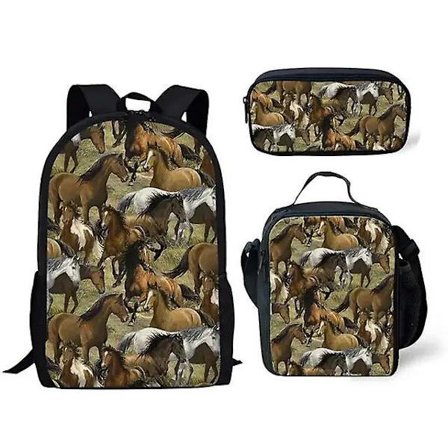 Studentryggsäck Anime Söt Häst Skolväska Ryggsäck Portfölj Messenger Bag Pennväska Tredelat Set Gåva