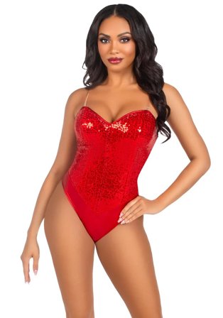 Leg Avenue: Sequin Boned Bodysuit Red