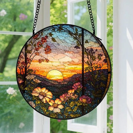 Solnedgångs berg & blommor Par Solfångare - Fönsterhängande solfångare för parminne, för inflyttningspresent till par