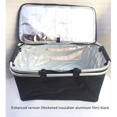 Svart hopfällbar picknickkorg 30L shoppingkorg med lock