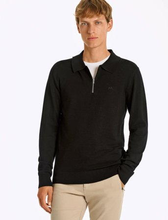 Lindbergh Ecovero L/S Zip Polo - Black - L