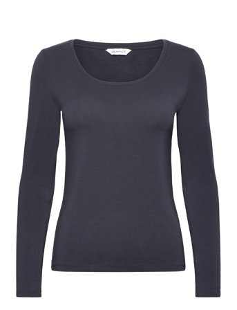 GANT Slim Cot/Ela Ls Scoop Neck Top - Navy - XS