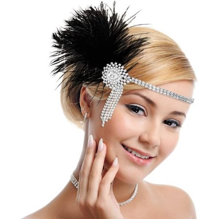 20'er fjerhovedbånd Rhinestone fjerkrone Flapper tilbehør 1920'er pandebånd Vintage klassisk temafest pandebånd