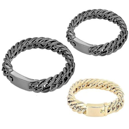 Herre Cubansk Kjede Armbånd Rustfritt Stål Curb Retro Link Chunky Håndledd(Svart)