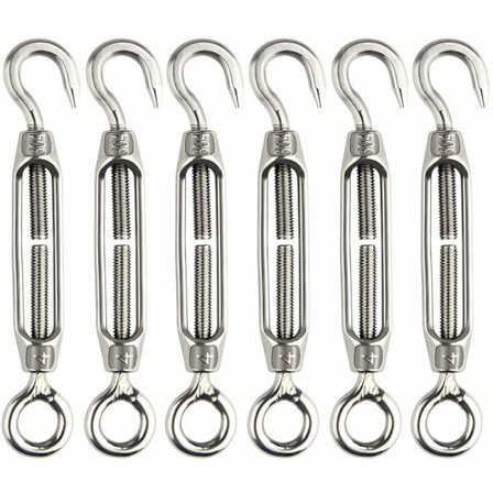 6 kpl M4-kokoista ruostumattomasta teräksestä valmistettua säätölenkkiä, koukku ja silmukka