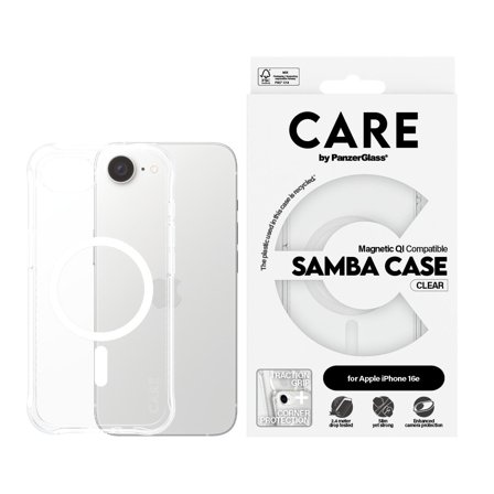 PanzerGlass CARE iPhone 16e Fashion MagSafe deksel (gjennomsiktig/hvit) Laget av 100% resirkulert TPU
