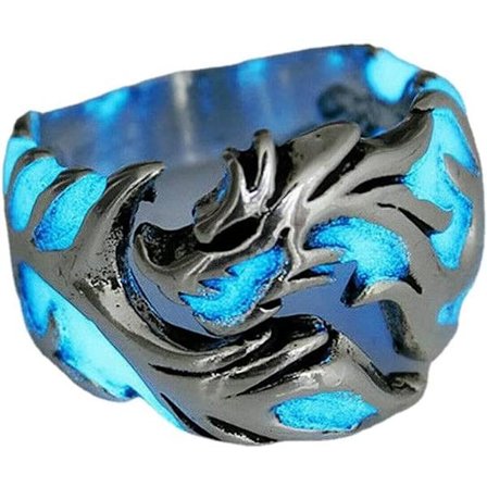 Justerbar Herr Glow In The Dark Punk Vintage Självlysande Drakring Smycken (Silver+Blå)