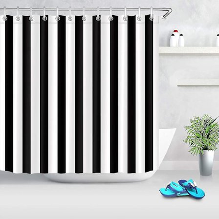 Sort og hvid bruseforhæng, stribet badeværelsesforhæng, 180 x 180 cm vandtæt polyesterstof, stilfuld badeværelsesdekoration, sløjfe-krog inkluderetBY