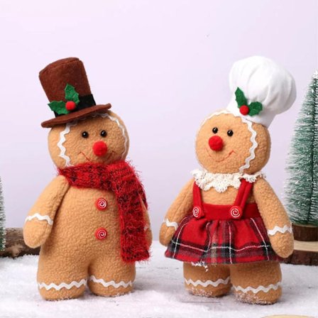 Set med 2 st jultomtar i pepparkaksform, plysch, inredningsdekoration, Gonk-stil, par söta dekorationer