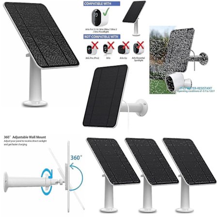 Solcellepanel for Arlo Ultra/ultra 2/pro 3/pro 4/pro 3 Floodlight/go 2 4w