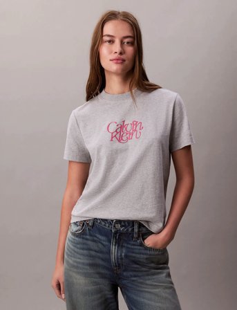 Calvin Klein Jeans Ss Fitted Script Calvin Klein Te - Grey - XS