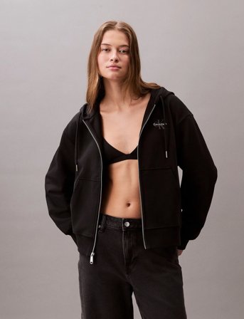 Calvin Klein Jeans Monologo French Terry Fz Bf Hood - Black - XS