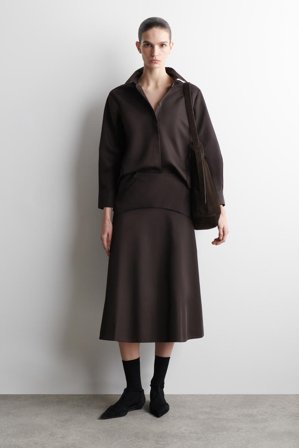 COS Women's Embroidered Cotton Midi Skirt in Brown