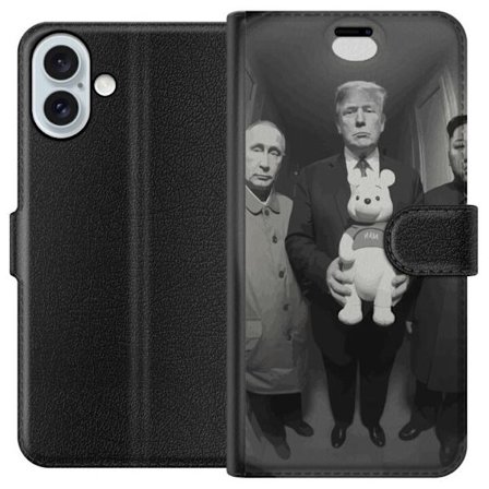 Yhteensopiva Lompakkokotelo Apple Apple iPhone 16 Plus Mustavalkoinen taideteos surrealistisella poliittisella symboliikalla ja odottamattomalla kontr