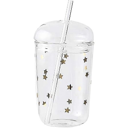 Mason Jar med Lock och Sugrör - Glas Boba Kopp Estetiska Koppar - Klara Vattenflaskor Återanvändbar Tumbler med Lock och Sugrör
