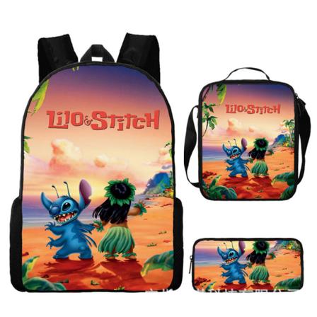 Stitch-reppu, koululaukku, kynäpussi, lounaslaukku, 3 osan setti