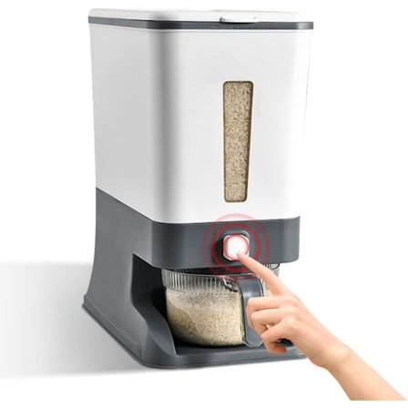 Ris Opbevaringsbeholder 10 kg, med Låg og Ris Målekop, Risdispenser til Hjem og Køkken, Tidsindstillet og Insektbeskyttet (Grå)