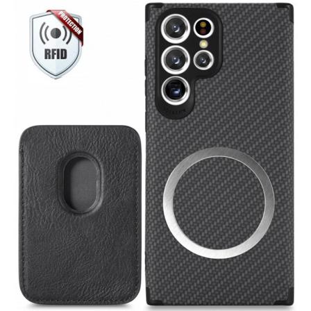 Samsung S22 Ultra Stöttåligt Skal Med Magnetisk Korthållare Mags Svart