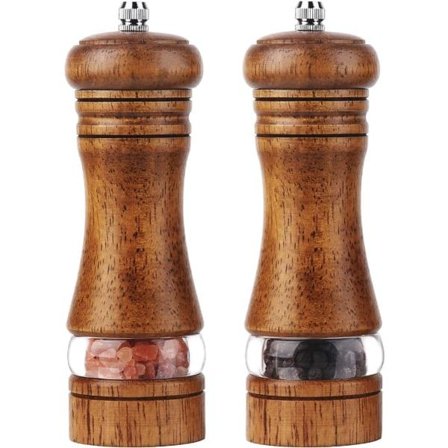 Stycken Peberkværne, Manuelle Træ Salt- og Peberkværne, Krydderikværne i Træ, Manuel Kværn til Keramisk Justering (Brun)