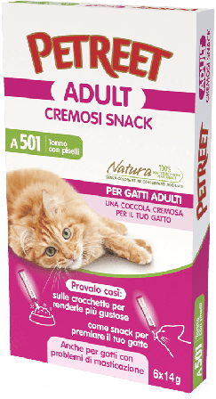 Petreet Adult Cremosi Tonno Pinne Gialle/Piselli Snack Per Gatti