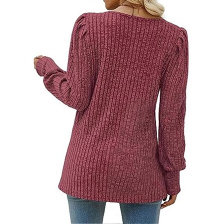 Puff Langermet Bluse Topp Ensfarget Mote Tunika Bluse for Kvinner Hverdagsliv Rød L