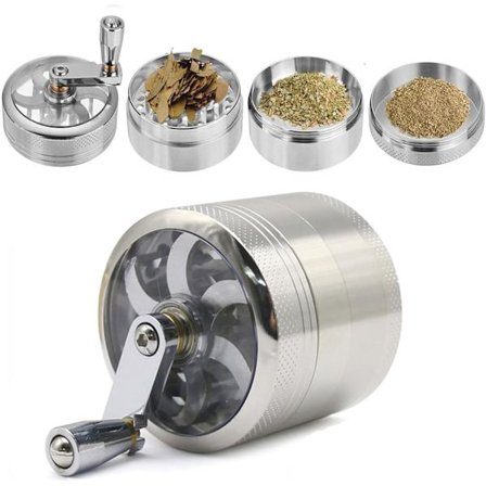 Kryddkvarn i metall, kvarn med handtag, kross för kryddor, pollenkvarn, 4-delars set med skrapa, örtkvarn med handvev, för kryddor, örter