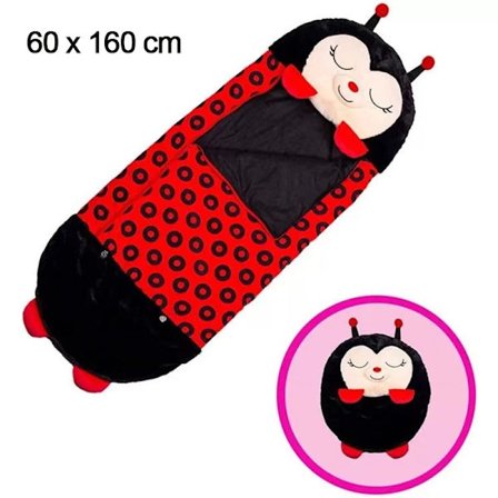 PIMPIMSKY Søt 2-i-1 Sovepose og Pute Happy Nappers for Barn 160 x 60 cm Dyne Egnet for Alle Årstider Svart