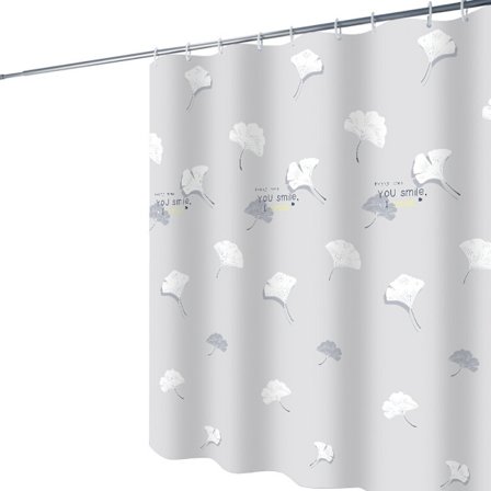 Duschdraperi med Ginkgobladsmönster Grått, Duschdraperi 180x180 cm, Maskintvättbar Polyester